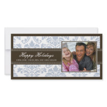 Elegant Brown & Blue Damask Custom Happy Holidays