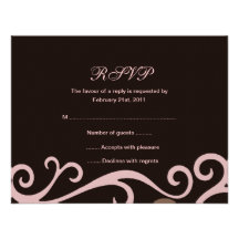 Elegant Brown & Cream Swirl Wedding RSVP Card Personalized Invite