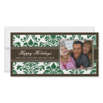 Elegant Brown & Green Damask Custom Happy Holidays