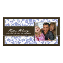 Elegant Brown & Lilac Damask Custom Happy Holidays Picture Card
