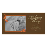 Elegant brown orange falling leaves Thanksgiving Custom Photo Card