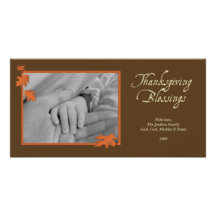 Elegant brown orange falling leaves Thanksgiving Custom Photo Card