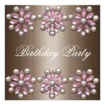 Elegant Brown Pearl & Gem Birthday Invitation