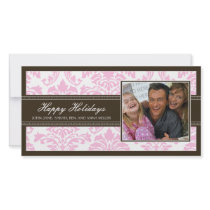 Elegant Brown & Pink Damask Custom Happy Holidays