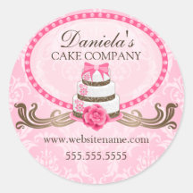 Elegant Cake and Damask Bakery Stickers