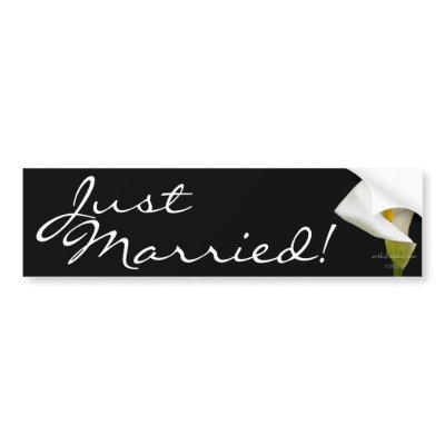 Elegant Cala Lily - Just Married Bumper Sticker by ArtByLindaLou