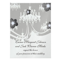 elegant chandelier black white damask announcement