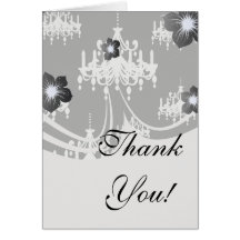 elegant chandelier black white damask greeting card