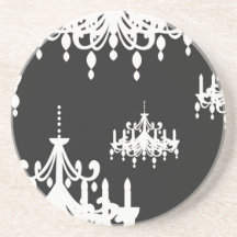 elegant chandelier black white damask beverage coaster
