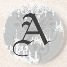 elegant chandelier black white damask drink coaster