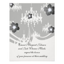 elegant chandelier black white damask custom announcements