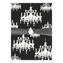 elegant chandelier black white damask personalized announcement