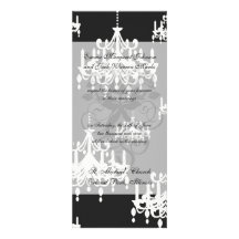 elegant chandelier black white damask personalized invitation