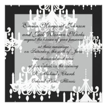 elegant chandelier black white damask personalized invite