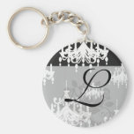 elegant chandelier black white damask key chain