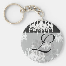 elegant chandelier black white damask key chain
