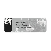 elegant chandelier black white damask custom return address labels