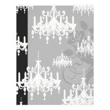 elegant chandelier black white damask letterhead design