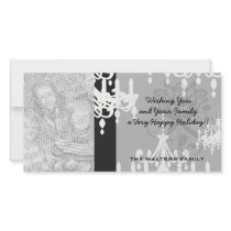 elegant chandelier black white damask photo card template