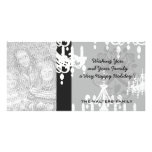 elegant chandelier black white damask photo card template