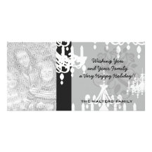 elegant chandelier black white damask photo card template