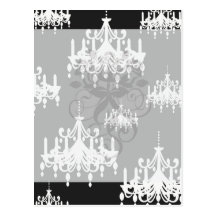 elegant chandelier black white damask post cards