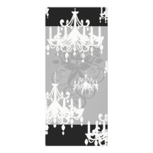 elegant chandelier black white damask rack card