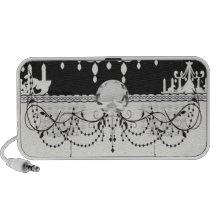 elegant chandelier black white damask iPhone speakers