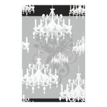 elegant chandelier black white damask custom stationery