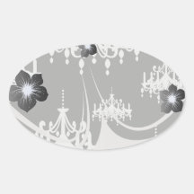 elegant chandelier black white damask oval stickers
