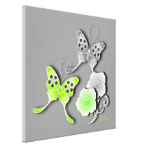 Elegant Chartreuse & Silver Butterflies And Roses Gallery Wrap Canvas