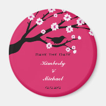 Elegant cherry blossom and bird save the date refrigerator magnet