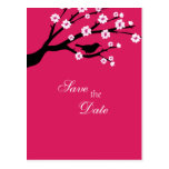 Elegant cherry blossom and bird save the date postcards