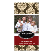 Elegant Christmas Brown Damask Photo Card