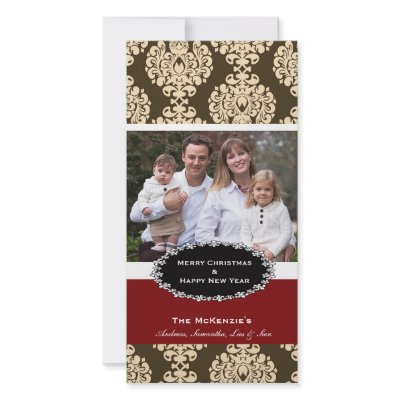 Elegant Christmas Brown Damask Photo Card by graphicdesign