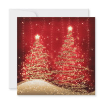 Elegant Christmas Party Sparkling Trees Red Custom Announcements