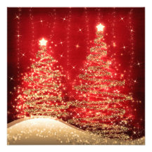 Elegant Christmas Party Sparkling Trees Red Custom Announcements