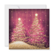 Elegant Christmas Party Sparkling Trees Rose Invitation