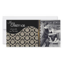 Elegant Christmas Photo Card Cream Damask