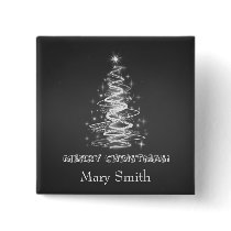 Elegant Christmas Tree Name Black Custom Pinback Buttons