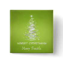 Elegant Christmas Tree Name Lime Green Custom Pinback Button