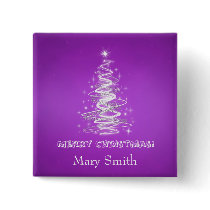 Elegant Christmas Tree Name Purple Custom Pin