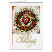 Elegant Christmas wreath red white green heart Cards