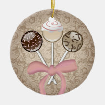 Elegant Cocoa Damask Cake Pop Christmas Ornament