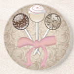 Elegant Cocoa Damask Cake Pop Drink Coaster