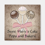 Elegant Cocoa Damask Cake Pop Fridge Magnet