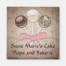 Elegant Cocoa Damask Cake Pop Fridge Magnet
