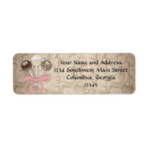 Elegant Cocoa Damask Cake Pop Custom Return Address Label