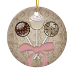 Elegant Cocoa Damask Cake Pop ornaments