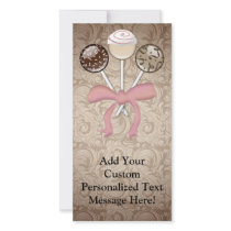 Elegant Cocoa Damask Cake Pop Personalized Photo Card